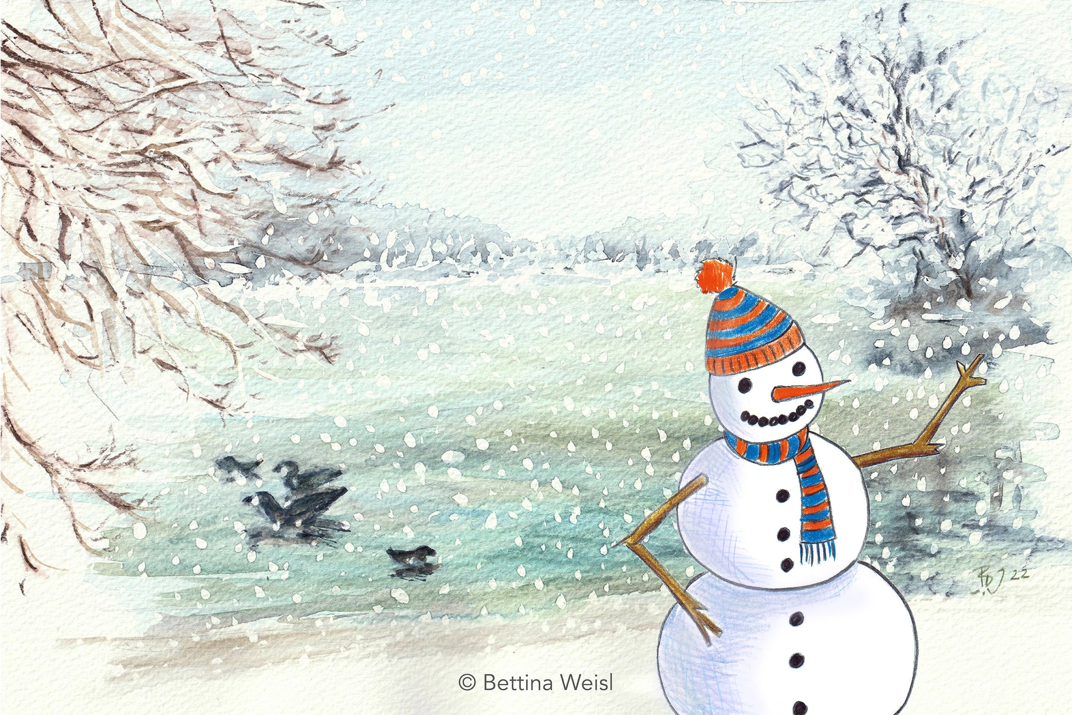 Wochenend-Workshop Kinder mit Eltern: Winteraquarell - Leise rieselt der Schnee - Samstag 16.01.27 von 10:00 bis 13:00 Uhr