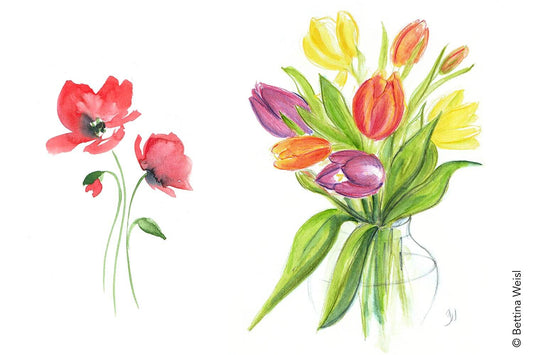 Wochenend-Workshop Kinder mit Eltern:  Bunter Aquarellkurs – Flower Power - Samstag 22.03.25 von 10:00 bis 13:00 Uhr