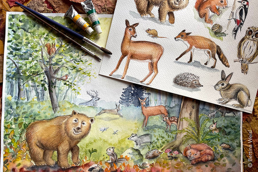 Wochenend-Workshop: Aquarellkurs – Der Wald und seine Tiere - Samstag 18.10.25 von 10:00 bis 13:00 Uhr